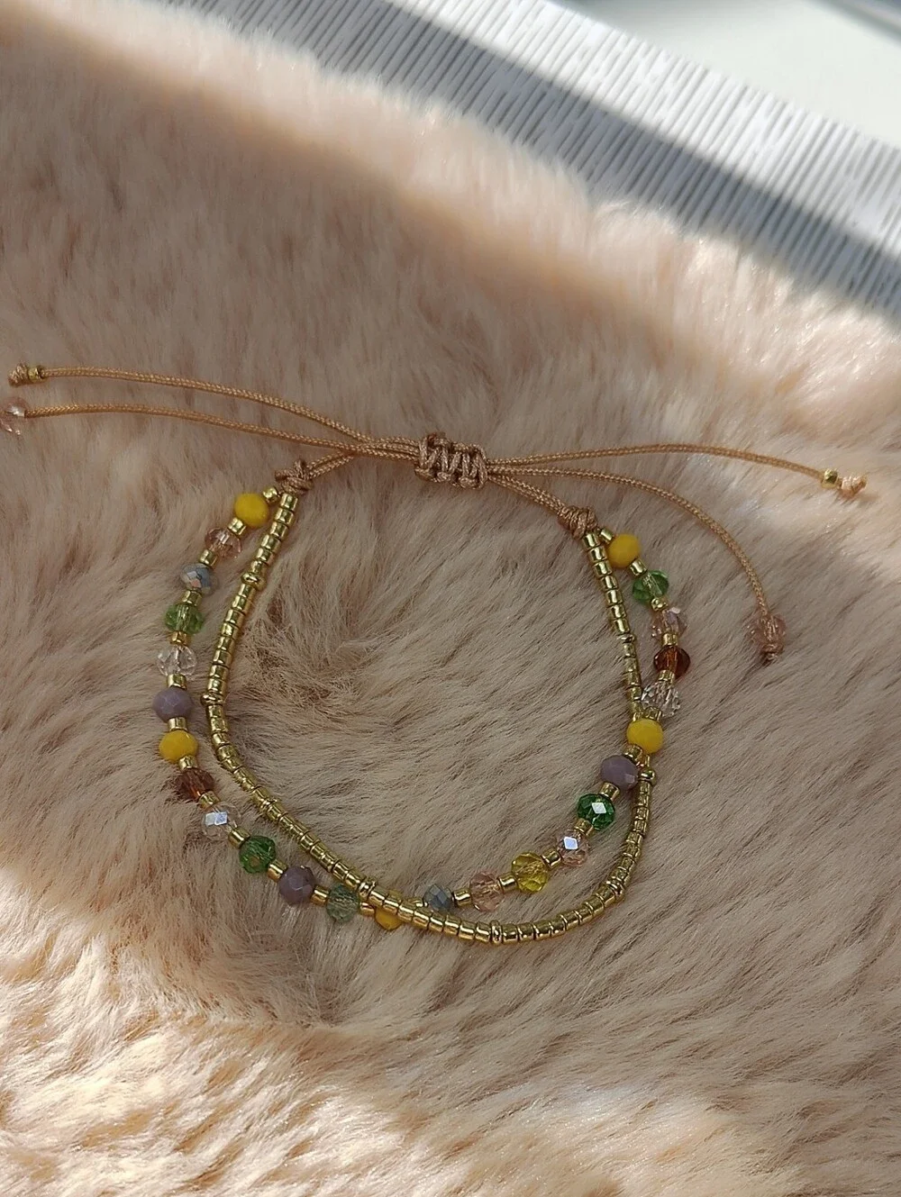 Multicolor Beaded Gold-Tone Adjustable Bracelet - Women Jewelry